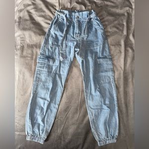 Francesca's Boutique Denim Jean/Cargo Pants with Tie Waist, Medium/US Size 7/8